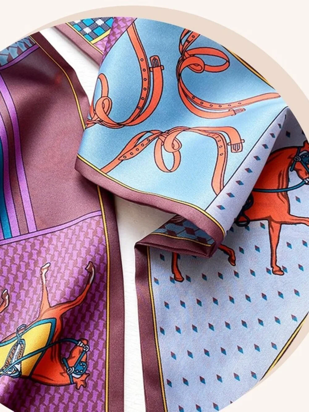 Women's Purple Horse Brown Edge Elegant Oblique Angle Scarves Bag Scarfs